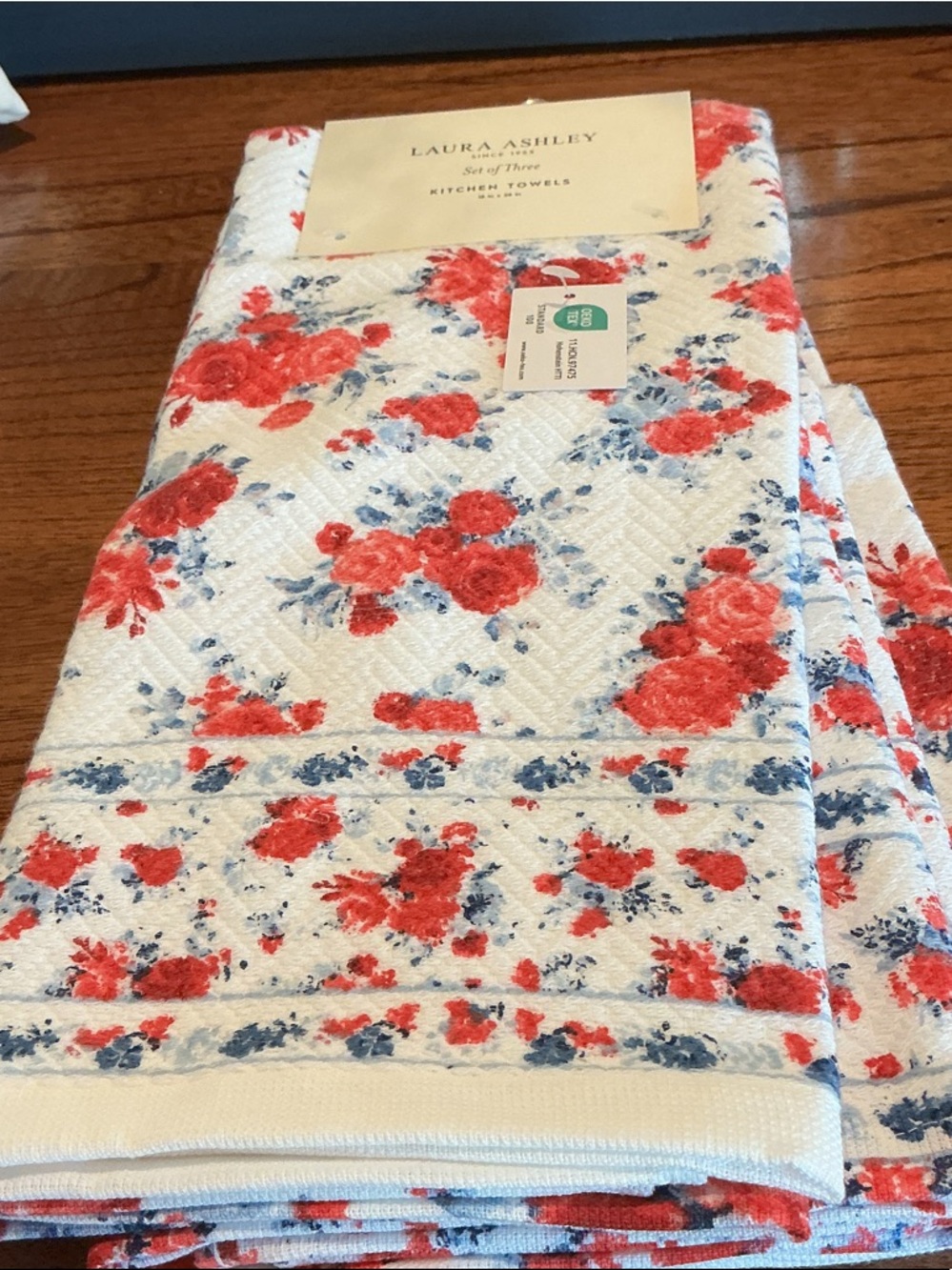 Laura Ashley Patriotic Inspired Shabby Chic Floral Kitchen Towels - Set of 3
